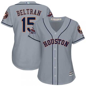 Women's Houston Astros #15 Carlos Beltran Grey Road 2017 World Series Champions Stitched MLB Jersey