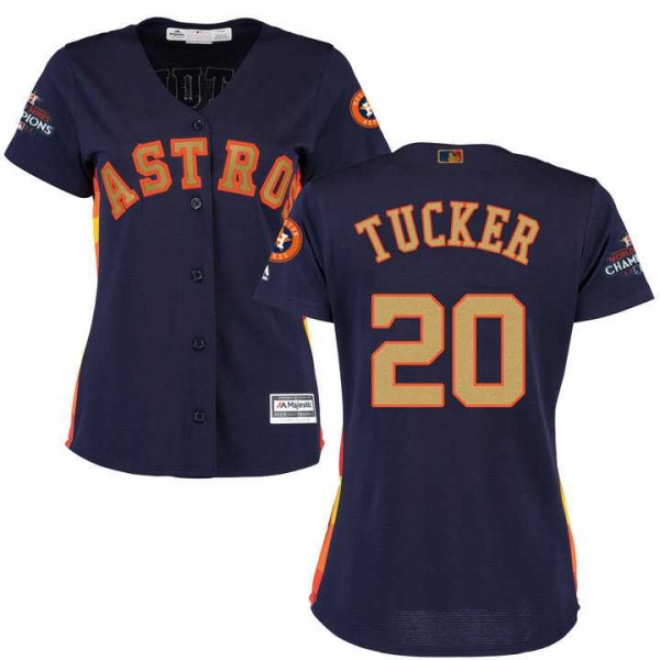 Women's Houston Astros #20 Preston Tucker Navy 2018 Gold Program Cool Base Stitched Baseball Jersey