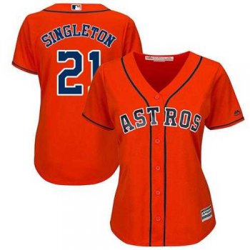 Women's Houston Astros #21 Jon Singleton Orange Alternate Stitched MLB Jersey