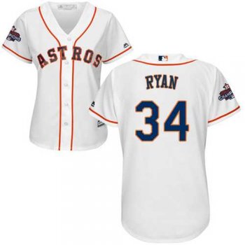 Women's Houston Astros #34 Nolan Ryan White Home 2017 World Series Champions Stitched MLB Jersey