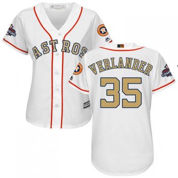 Women's Houston Astros #35 Justin Verlander White 2018 Gold Program Cool Base Stitched Baseball jersey