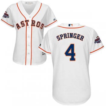 Women's Houston Astros #4 George Springer White Home 2017 World Series Champions Stitched MLB Jersey