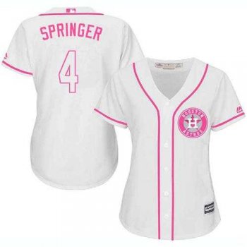 Women's Houston Astros #4 George Springer White Pink Fashion Stitched MLB Jersey