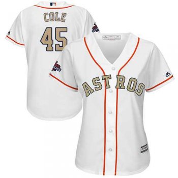 Women's Houston Astros #45 Gerrit Cole White 2018 Gold Program Cool Base Stitched Baseball Jersey