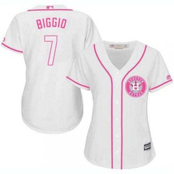 Women's Houston Astros #7 Craig Biggio White Pink Fashion Stitched MLB Jersey