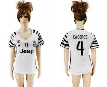 Women's Juventus #4 Caceres Sec Away Soccer Club Jersey