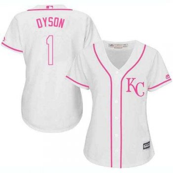 Women's Kansas City Royals #1 Jarrod Dyson White Pink Fashion Stitched MLB Jersey