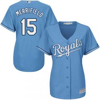 Women's Kansas City Royals #15 Whit Merrifield Light Blue Alternate Stitched MLB Jersey