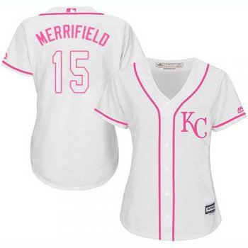 Women's Kansas City Royals #15 Whit Merrifield White Pink Fashion Stitched MLB Jersey