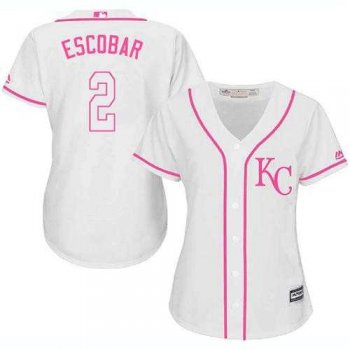 Women's Kansas City Royals #2 Alcides Escobar White Pink Fashion Stitched MLB Jersey