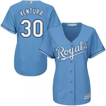 Women's Kansas City Royals #30 Yordano Ventura Light Blue Alternate Stitched MLB Jersey