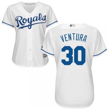 Women's Kansas City Royals #30 Yordano Ventura White Home Stitched MLB Jersey