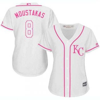 Women's Kansas City Royals #8 Mike Moustakas White Pink Fashion Stitched MLB Jersey