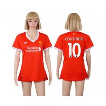 Women's Liverpool #10 Coutinho Red Home Soccer Club Jersey