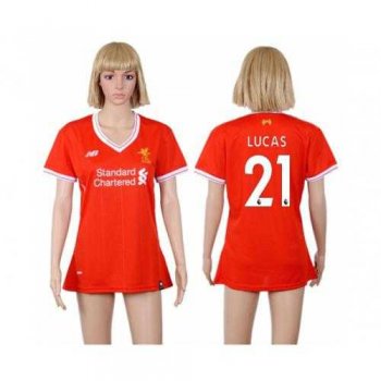 Women's Liverpool #21 Lucas Red Home Soccer Club Jersey