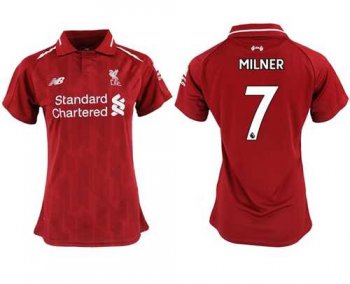 Women's Liverpool #7 Milner Red Home Soccer Club Jersey