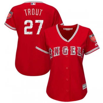 Women's Los Angeles Angels #27 Mike Trout Majestic Scarlet 2018 Spring Training Cool Base Player Jersey