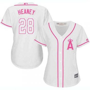 Women's Los Angeles Angels Of Anaheim #28 Andrew Heaney White Pink Fashion Stitched MLB Jersey