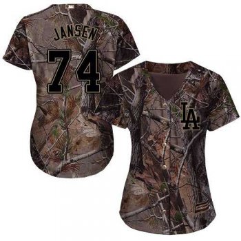 Women's Los Angeles Dodgers #74 Kenley Jansen Camo Realtree Collection Cool Base Stitched MLB