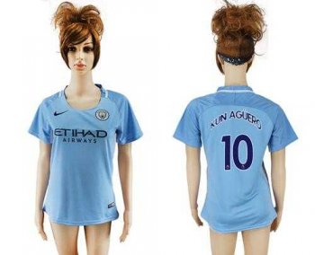 Women's Manchester City #10 Kun Aguero Home Soccer Club Jersey