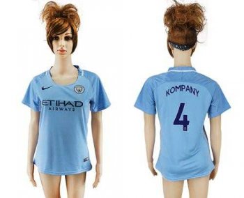 Women's Manchester City #4 Kompany Home Soccer Club Jersey