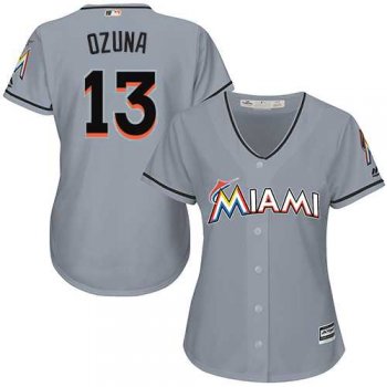 Women's Miami Marlins #13 Marcell Ozuna Grey Road Stitched MLB Jersey