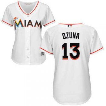 Women's Miami Marlins #13 Marcell Ozuna White Home Stitched MLB Jersey