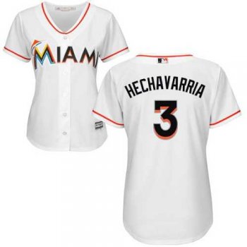 Women's Miami Marlins #3 Adeiny Hechavarria White Home Stitched MLB Jersey