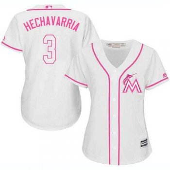 Women's Miami Marlins #3 Adeiny Hechavarria White Pink Fashion Stitched MLB Jersey