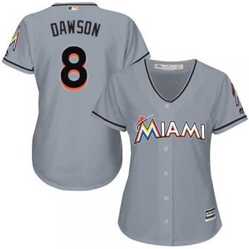 Women's Miami Marlins #8 Andre Dawson Grey Road Stitched MLB Jersey