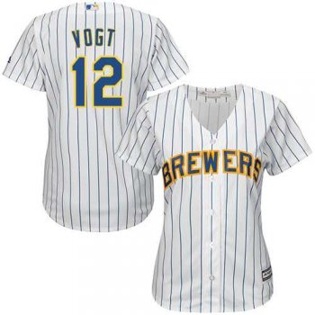 Women's Milwaukee Brewers #12 Stephen Vogt White Strip Home Stitched MLB