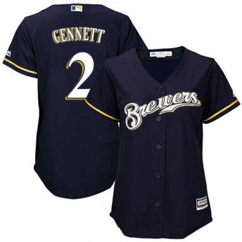 Women's Milwaukee Brewers #2 Scooter Gennett Navy Blue Alternate Stitched MLB Jersey