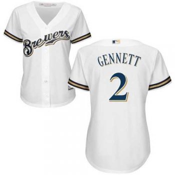 Women's Milwaukee Brewers #2 Scooter Gennett White Home Stitched MLB Jersey