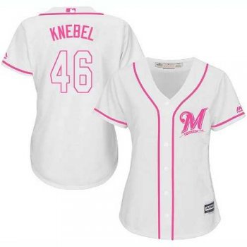 Women's Milwaukee Brewers #46 Corey Knebel White Pink Fashion Stitched MLB Jersey