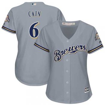 Women's Milwaukee Brewers #6 Lorenzo Cain Grey Road Stitched MLB