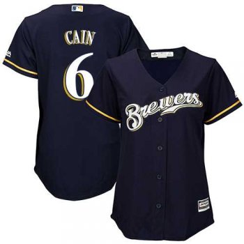 Women's Milwaukee Brewers #6 Lorenzo Cain Navy Blue Alternate Stitched MLB