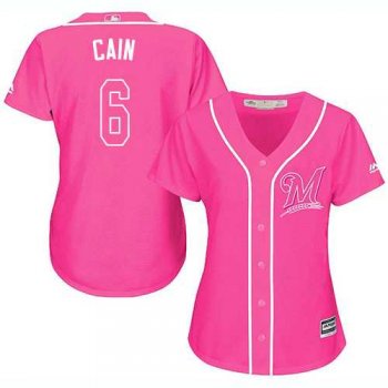 Women's Milwaukee Brewers #6 Lorenzo Cain Pink Fashion Stitched MLB