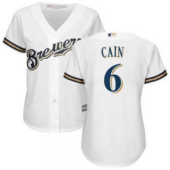 Women's Milwaukee Brewers #6 Lorenzo Cain White Home Stitched MLB