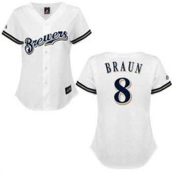 Women's Milwaukee Brewers #8 Ryan Braun Majestic White Home Cool Base Jersey