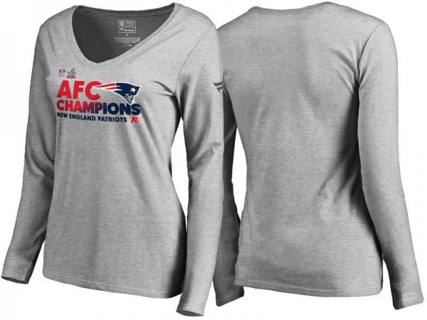 Women's New England Patriots Gray 2016 AFC Conference Champions Trophy Collection V-Neck T-Shirt