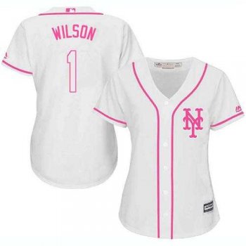 Women's New York Mets #1 Mookie Wilson White Pink Fashion Stitched MLB Jersey