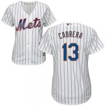 Women's New York Mets #13 Asdrubal Cabrera White(Blue Strip) Home Stitched MLB Jersey