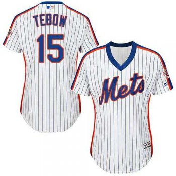 Women's New York Mets #15 Tim Tebow White(Blue Strip) Alternate Stitched MLB Jersey