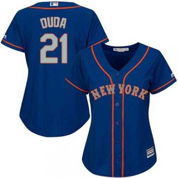 Women's New York Mets #21 Lucas Duda Blue(Grey NO.) Alternate Stitched MLB Jersey