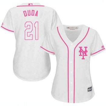 Women's New York Mets #21 Lucas Duda White Pink Fashion Stitched MLB Jersey