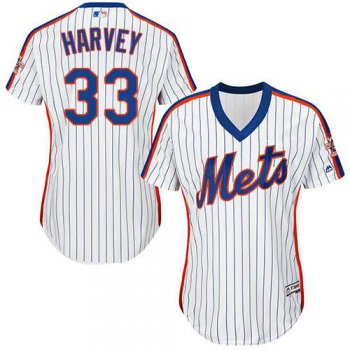 Women's New York Mets #33 Matt Harvey White(Blue Strip) Alternate Stitched MLB Jersey