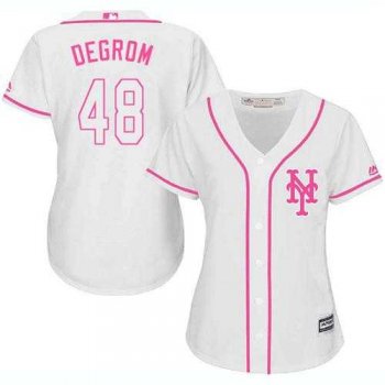 Women's New York Mets #48 Jacob deGrom White Pink Fashion Stitched MLB Jersey