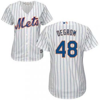 Women's New York Mets #48 Jacob deGrom White(Blue Strip) Home Stitched MLB Jersey