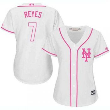 Women's New York Mets #7 Jose Reyes White Pink Fashion Stitched MLB Jersey