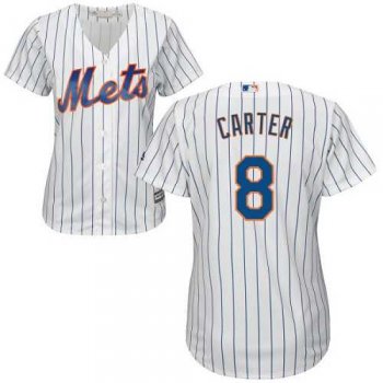 Women's New York Mets #8 Gary Carter White(Blue Strip) Home Stitched MLB Jersey